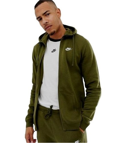 Nike Sportswear Club Fleece Men's Full Zip Hoodie & Pants Set Olive Green