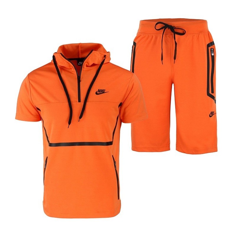 Nike Men's Short-Sleeve Full Zip Hoodie & Short Set Orange