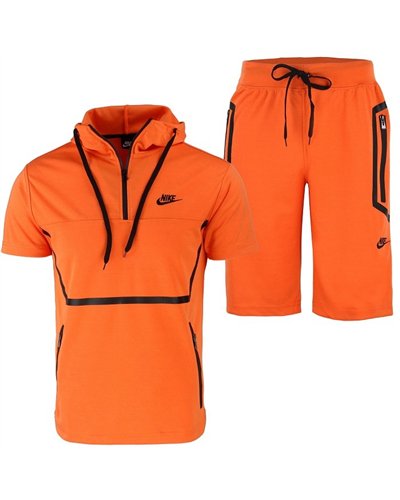 Nike Men's Short-Sleeve Full Zip Hoodie & Short Set Orange