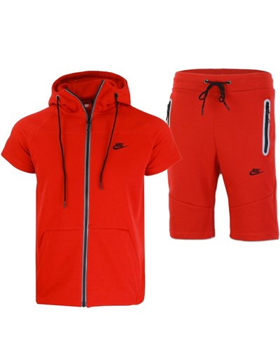 Nike Men's Short-Sleeve Full Zip Hoodie & Short Set Red