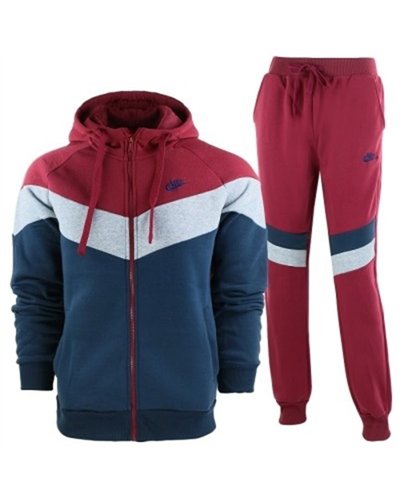 Nike Sportswear Color Block Fleece Zip  Hoodie & Pants Set Burgundy