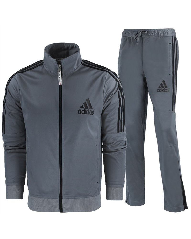Adidas 3-Stripe Tricoat Track Set Jacket & Pants Gray