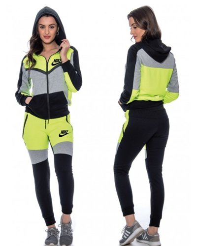 Nike Womens Essential Colorblock Full-Zip Fleece Hoodie & Pants Set