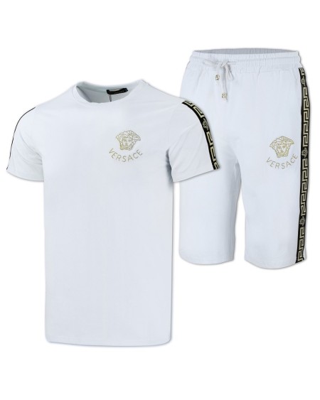 Versace Men's Crew Neck T shirt & Short Set White