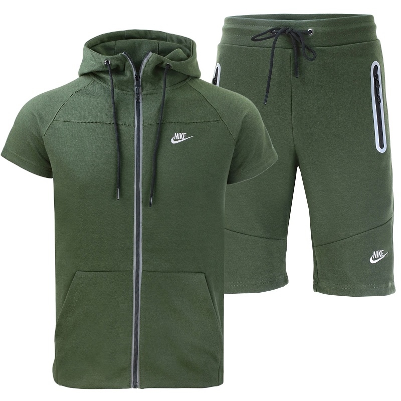 Nike Men's Short-Sleeve Full Zip Hoodie & Short Set Olive
