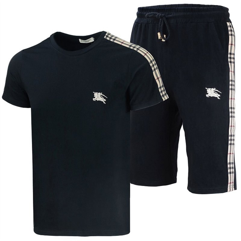 Burberry Men's Crew Neck Jersey & Short  Set Check Graphic