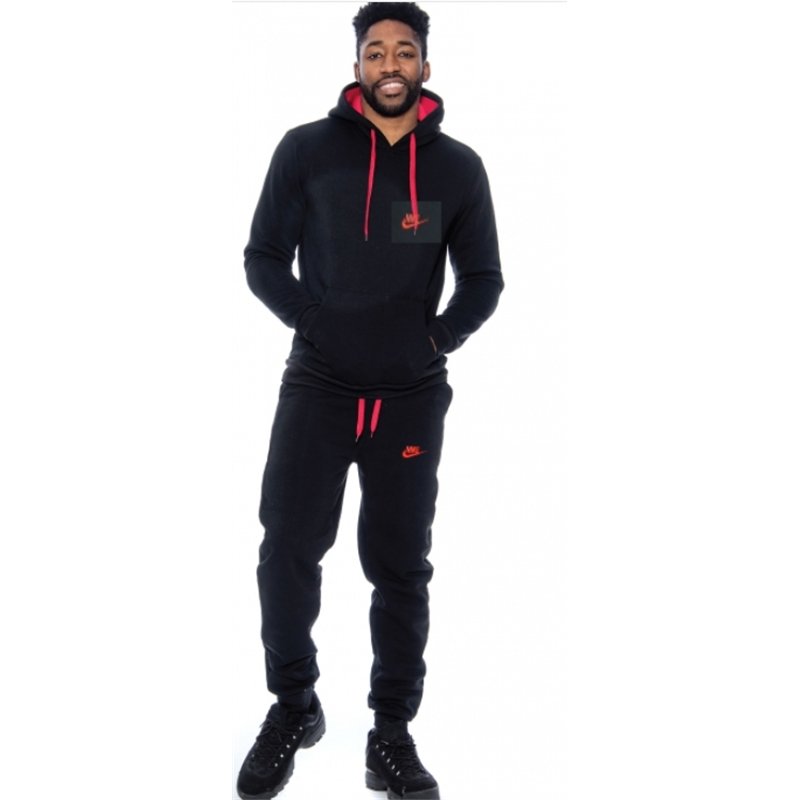 Nike Sportswear Club Fleece Men's Pullover Hoodie & Pants Set Black/Red