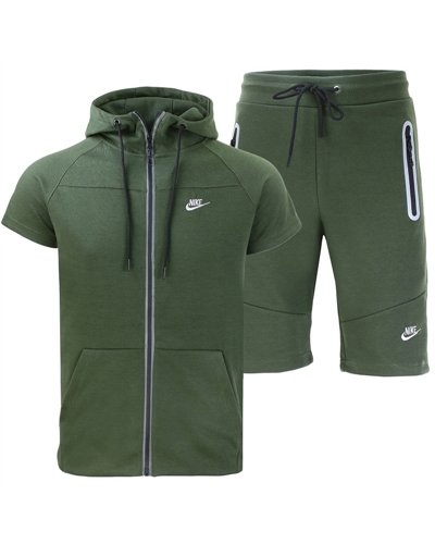 Nike Men's Short-Sleeve Full Zip Hoodie & Short Set Olive