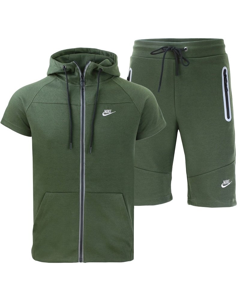 Nike Men's Short-Sleeve Full Zip Hoodie & Short Set Olive