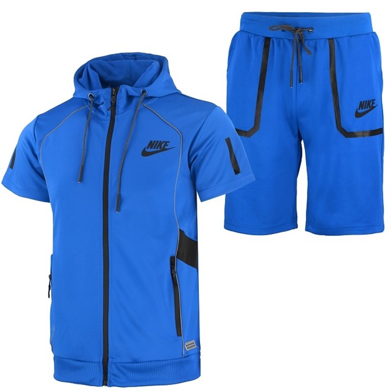 Nike Men's Tech Short-Sleeve Full Zip Hoodie & Short Set Royal t