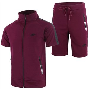 Nike Men's Tech Short-Sleeve Full Zip Hoodie & Short Set Burgundy