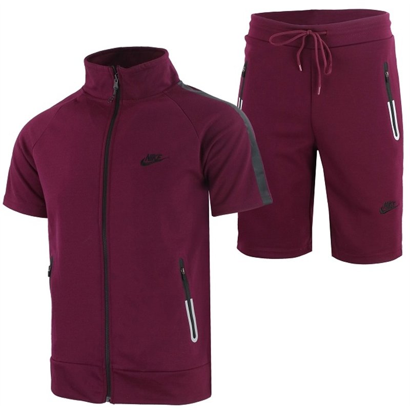 Nike Men's Tech Short-Sleeve Full Zip Hoodie & Short Set Burgundy