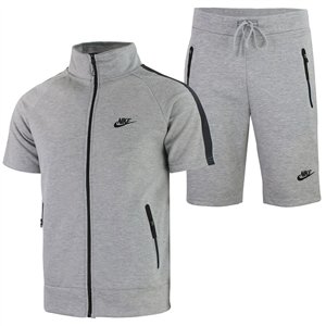 Nike Men's Tech Short-Sleeve Full Zip Hoodie & Short Set-Gray
