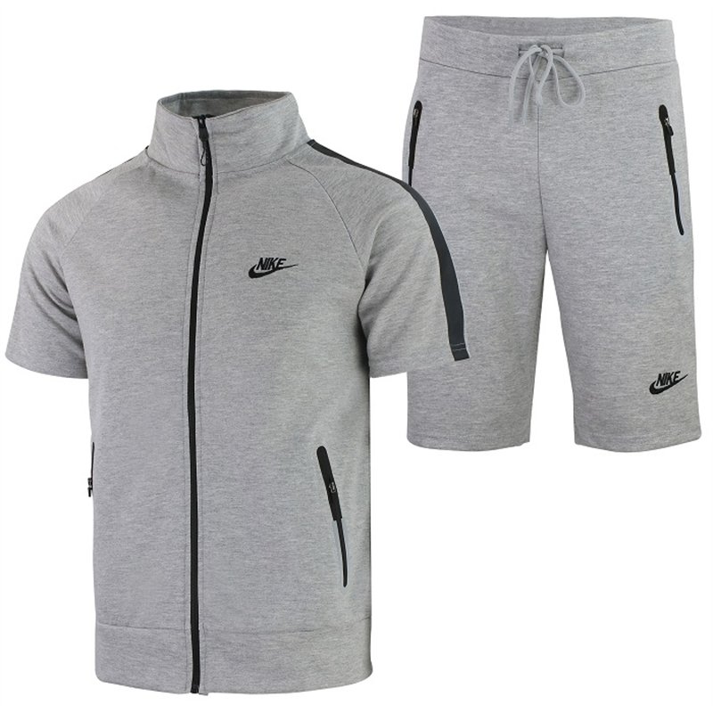 Nike Men's Tech Short-Sleeve Full Zip Hoodie & Short Set-Gray