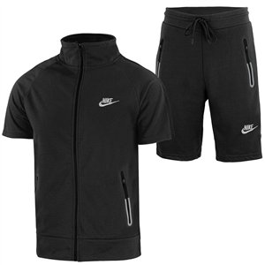 Nike Men's Tech Short-Sleeve Full Zip Hoodie & Short Set-Charcoal