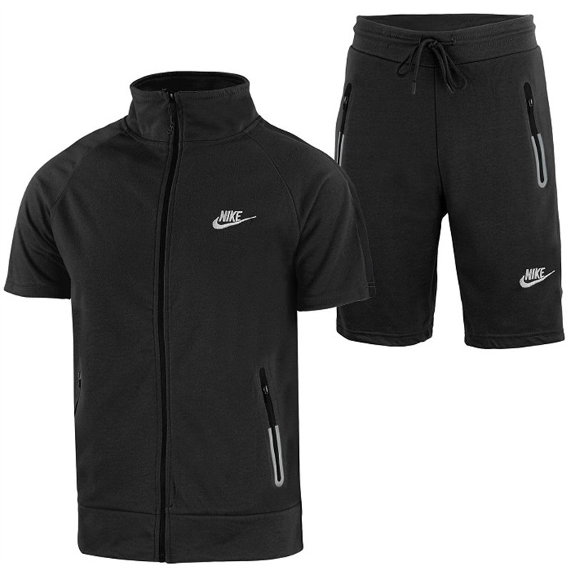 Nike Men's Tech Short-Sleeve Full Zip Hoodie & Short Set-Charcoal