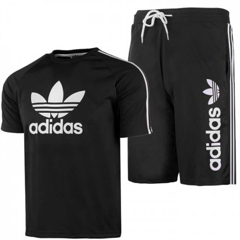 Adidas Men's 3-Stripes  Fleece Shorts & Tee Shirt Set