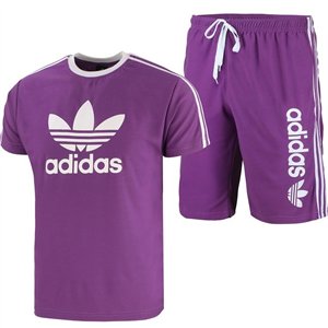 Adidas Men's 3-Stripes  Fleece Shorts & Tee Shirt Set