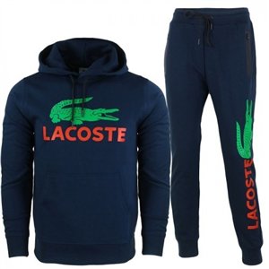 Lacoste Men’s Cotton Fleece Pullover Hoodie & Pants Set Navy