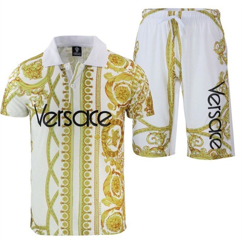 Versace Men's Polo Shirt & Short Set White