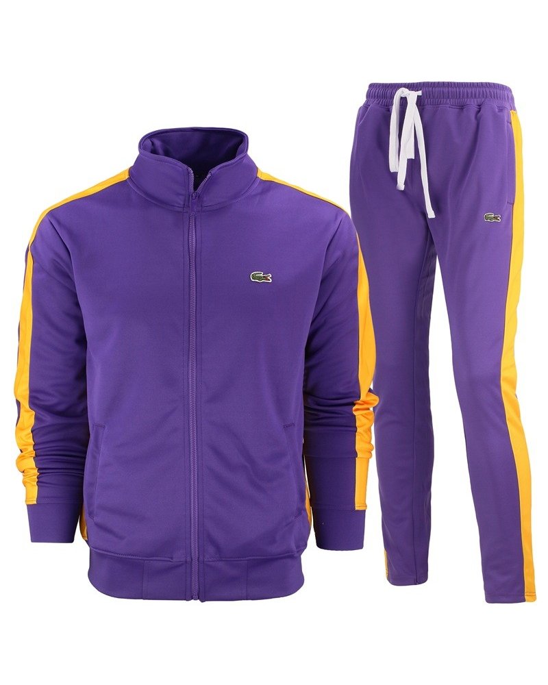 Lacoste Men's Sport Color-Blocked Track Suit Purple/yellow