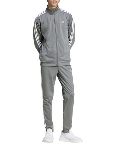 Adidas 3-Stripe Tricoat Track Set Jacket & Pants Gray/White