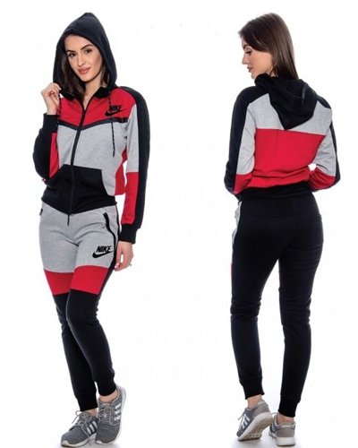 Nike Womens Essential Colorblock Full-Zip Fleece Hoodie & Pants Set
