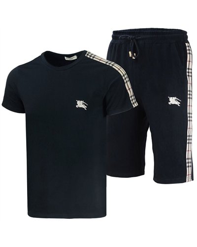 Burberry Men's Crew Neck Jersey & Short  Set Check Graphic