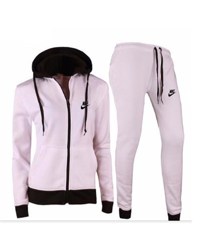 Nike Women's Essential Color Block Fleece Hoodie &Pants  2 Pc Set  White/Black