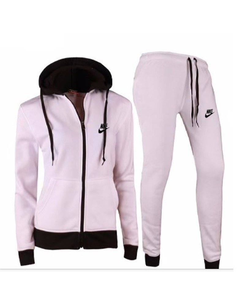Nike Women's Essential Color Block Fleece Hoodie &Pants  2 Pc Set  White/Black