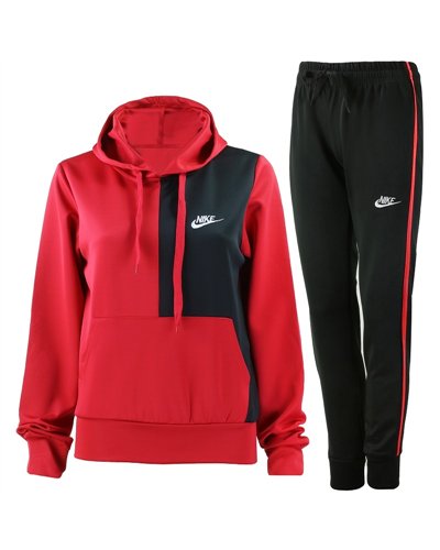 Nike Women's Essential Color Block Pullover Hoodie &Pants  2 Pc Set  Red