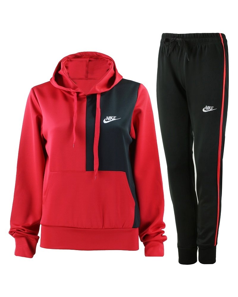 Nike Women's Essential Color Block Pullover Hoodie &Pants  2 Pc Set  Red