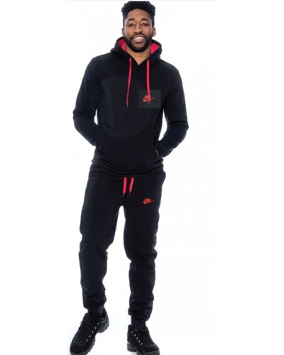 Nike Sportswear Club Fleece Men's Pullover Hoodie & Pants Set Black/Red