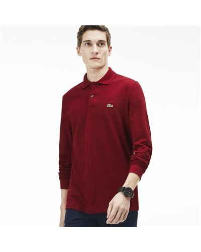 Lacoste Long Sleeve Pique Polo Shirt Burgundy