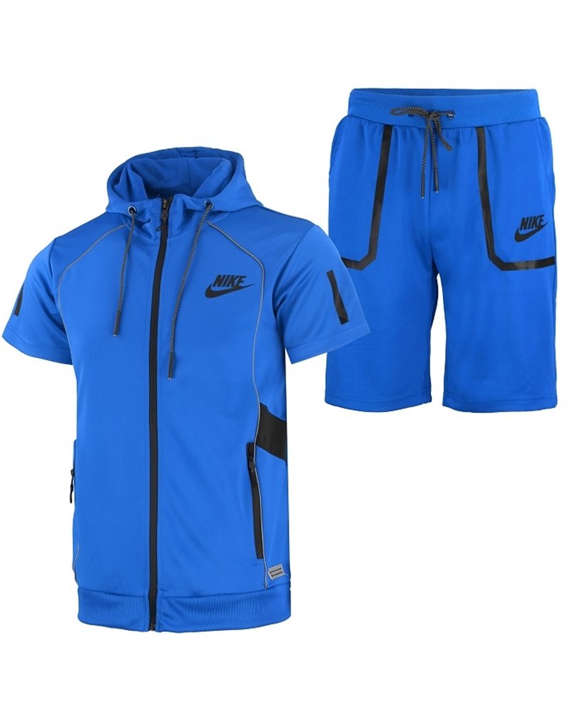 Nike Men's Tech Short-Sleeve Full Zip Hoodie & Short Set Royal t
