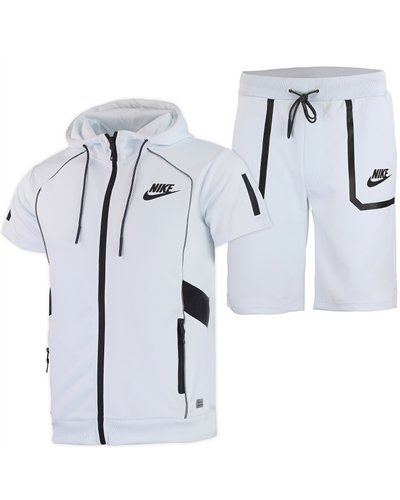 Nike Men's Tech Short-Sleeve Full Zip Hoodie & Short Set White