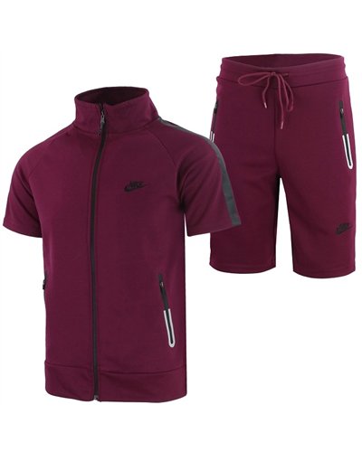 Nike Men's Tech Short-Sleeve Full Zip Hoodie & Short Set Burgundy