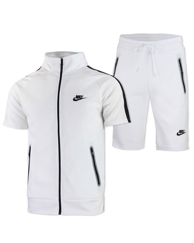 Nike Men's Tech Short-Sleeve Full Zip Hoodie & Short Set White
