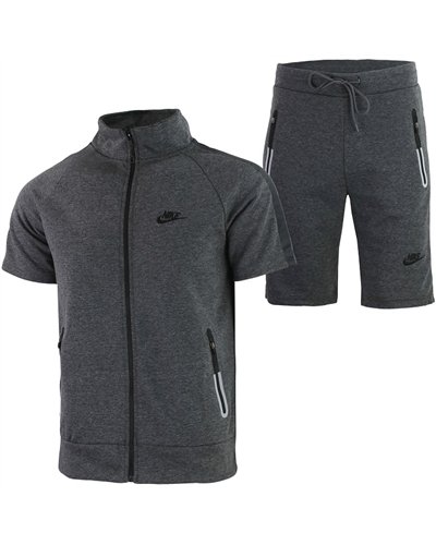Nike Men's Tech Short-Sleeve Full Zip Hoodie & Short Set-Charcoal