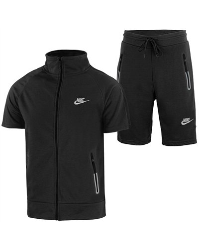Nike Men's Tech Short-Sleeve Full Zip Hoodie & Short Set-Charcoal