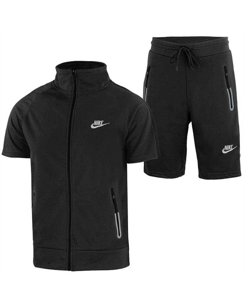 Nike Men's Tech Short-Sleeve Full Zip Hoodie & Short Set-Charcoal