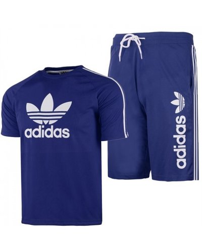 Adidas Men's 3-Stripes  Fleece Shorts & Tee Shirt Set