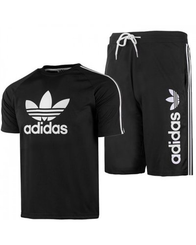 Adidas Men's 3-Stripes  Fleece Shorts & Tee Shirt Set