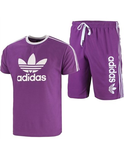 Adidas Men's 3-Stripes  Fleece Shorts & Tee Shirt Set