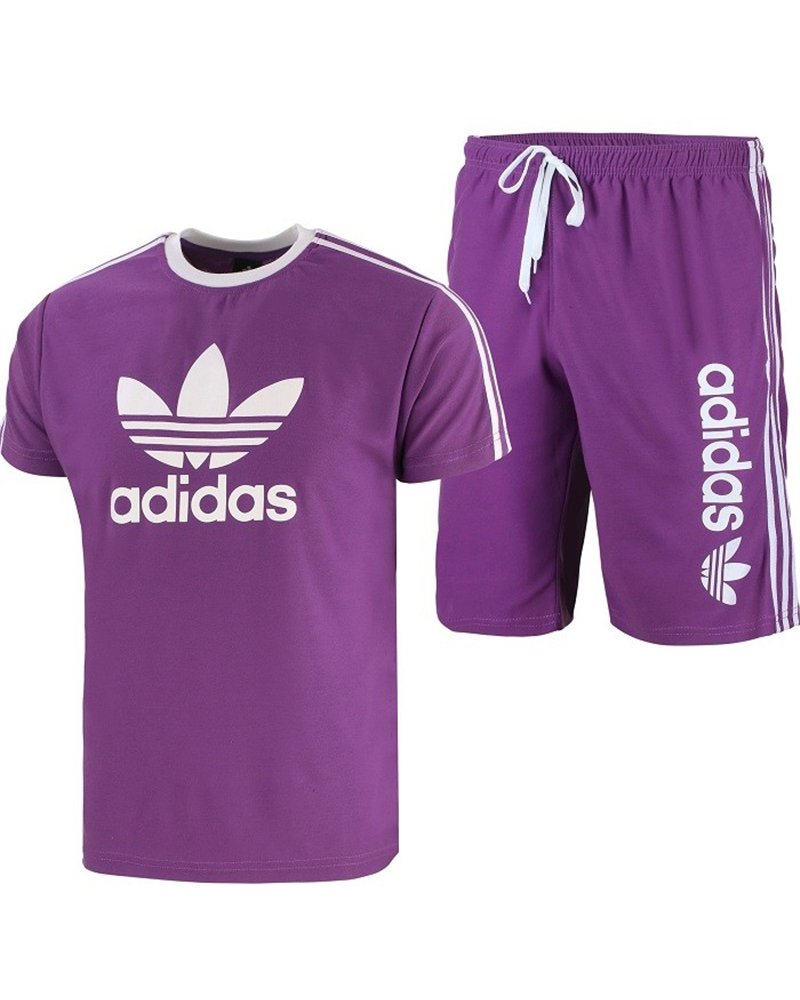 Adidas Men's 3-Stripes  Fleece Shorts & Tee Shirt Set