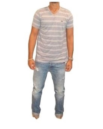 Lacoste Short Sleeve Pima Jersey V-Neck T-Stripe Shirt Gray