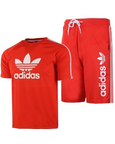 Adidas Men's 3-Stripes  Fleece Shorts & Tee Shirt Set