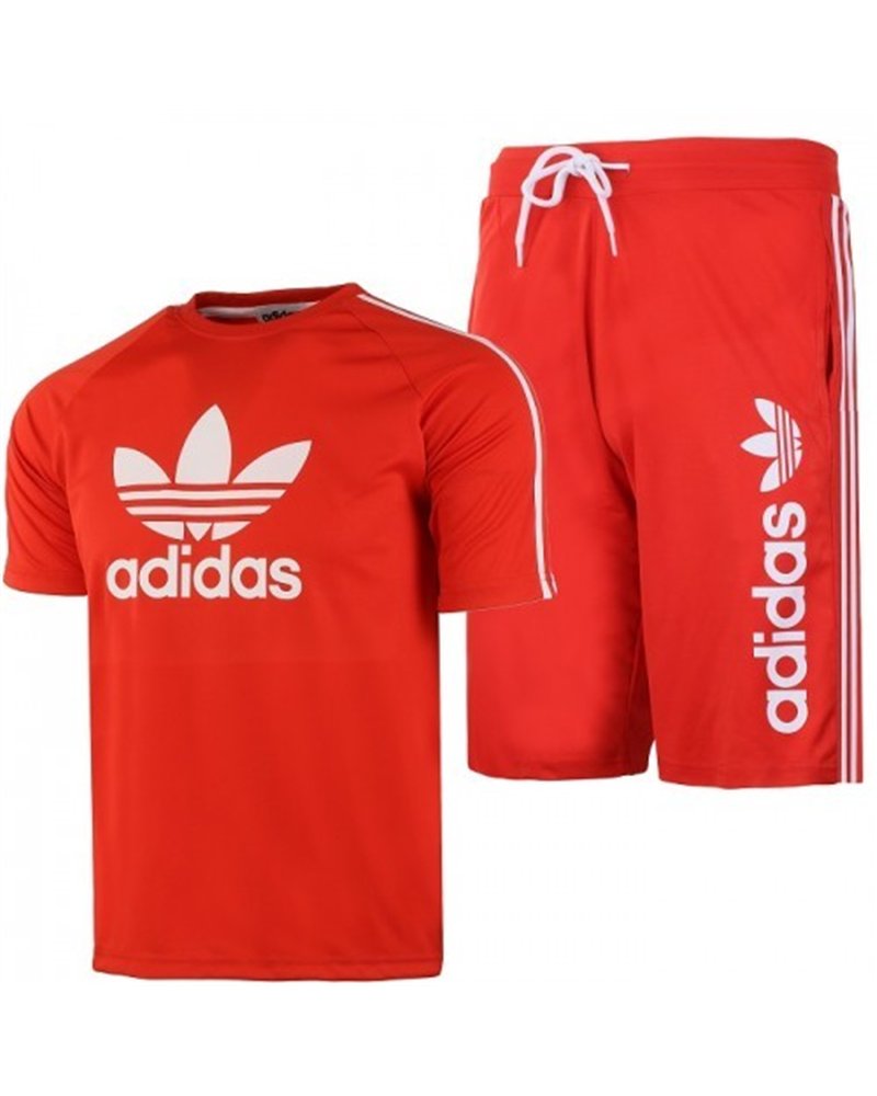 Adidas Men's 3-Stripes  Fleece Shorts & Tee Shirt Set