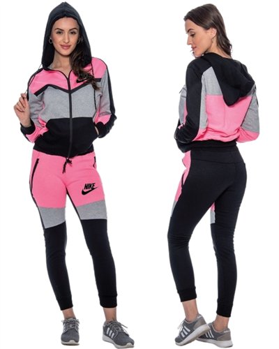 Nike Womens Essential Colorblock Full-Zip Fleece Hoodie & Pants Set
