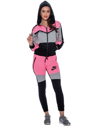 Nike Womens Essential Colorblock Full-Zip Fleece Hoodie & Pants Set
